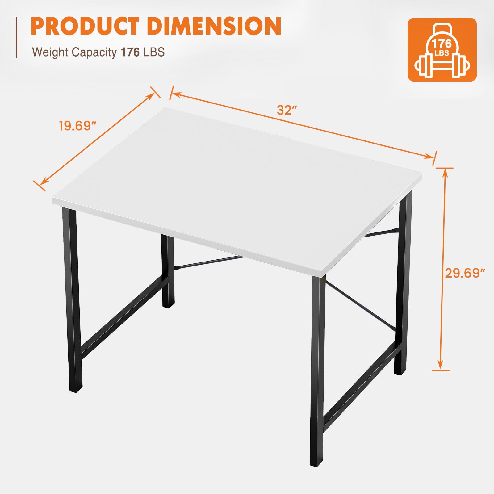 Sweetcrispy 32-Inch Computer Desk White Black