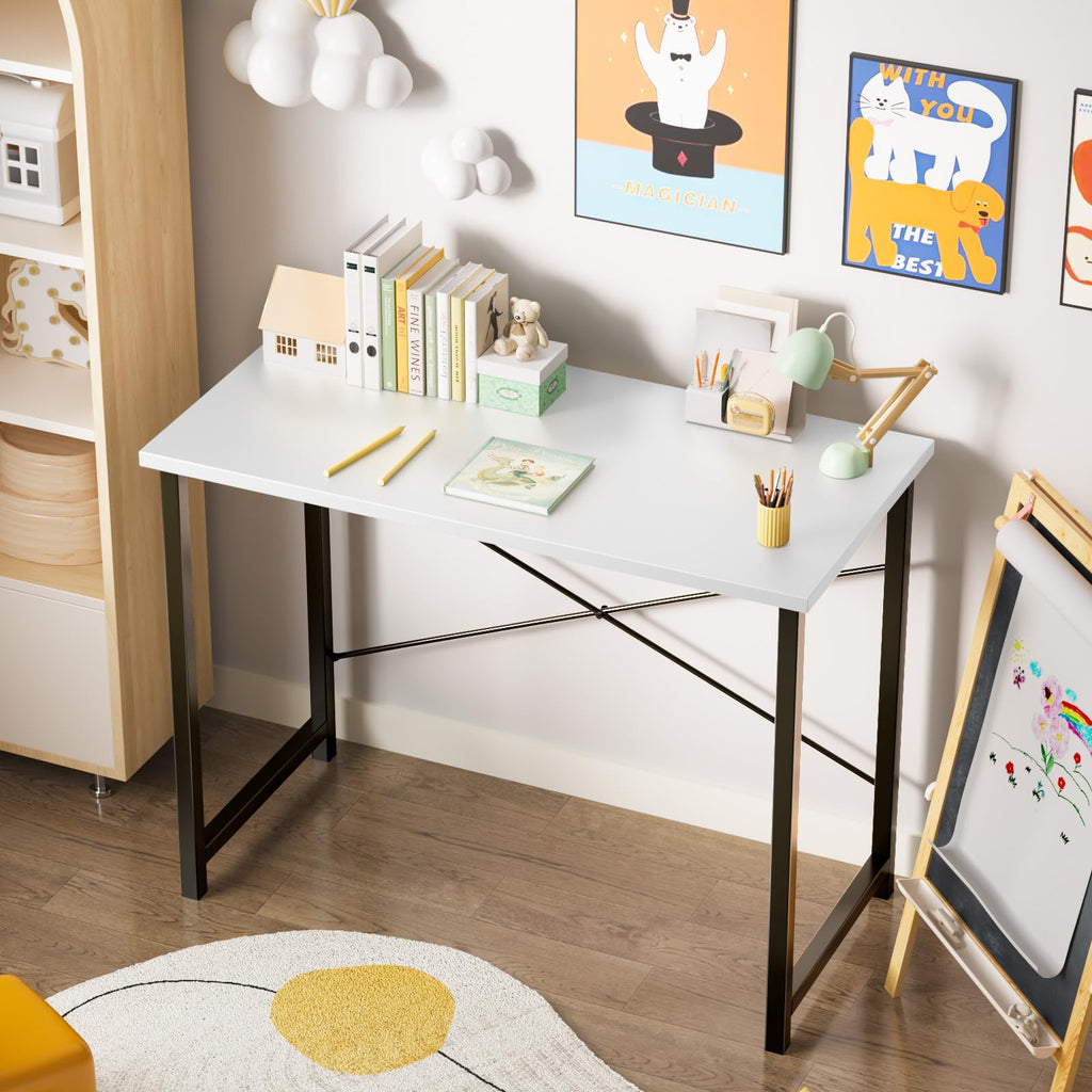 Sweetcrispy 32-Inch Computer Desk White Black