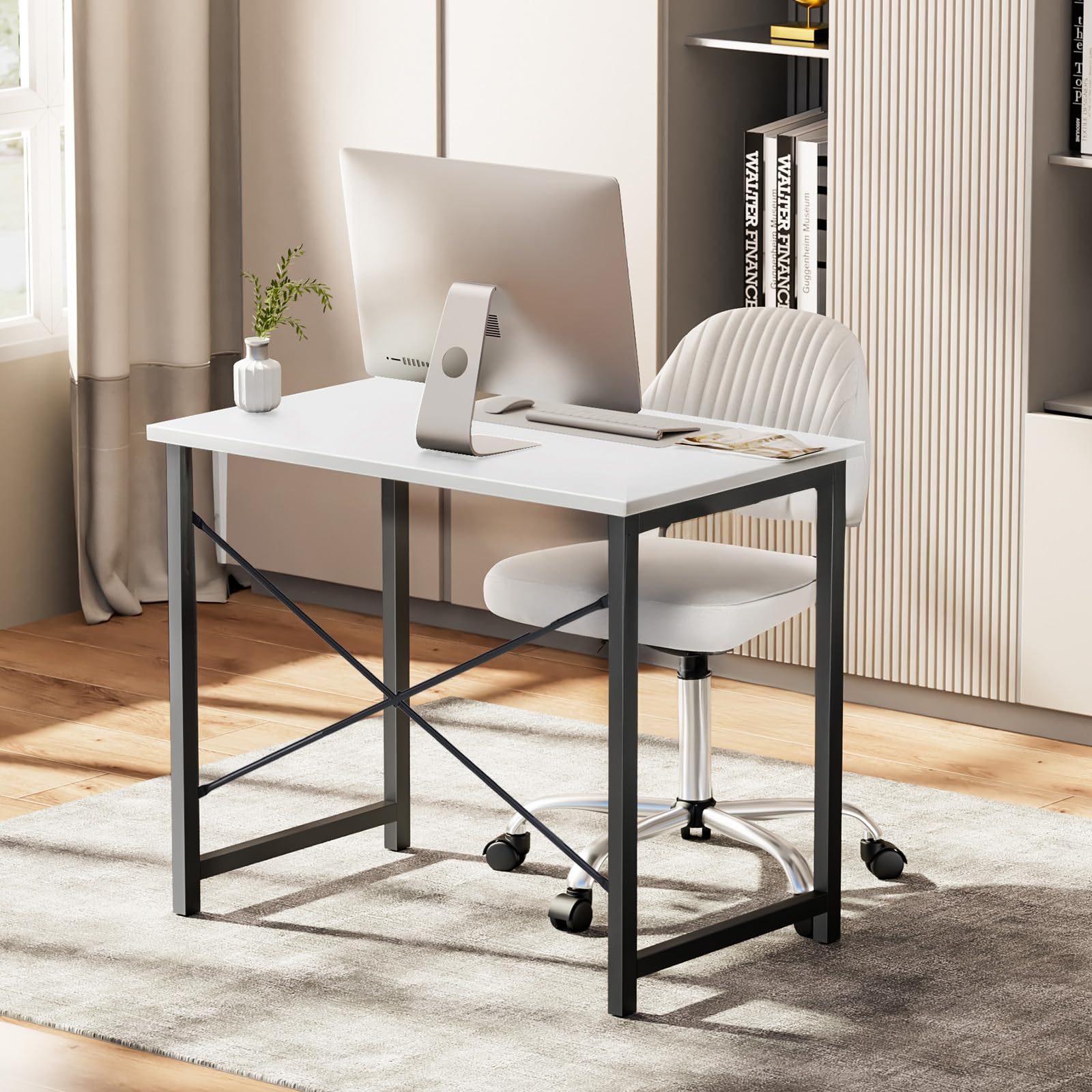 Sweetcrispy 32-Inch Computer Desk White Black